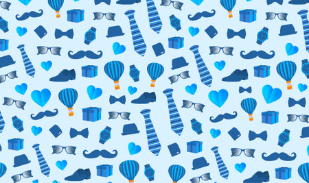 happy Father's Day pattern  background poster or banner design template. Father's Day background or banner with necktie, glasses, hat, love, watch,  and gift box. happy fathers dayのイラスト素材