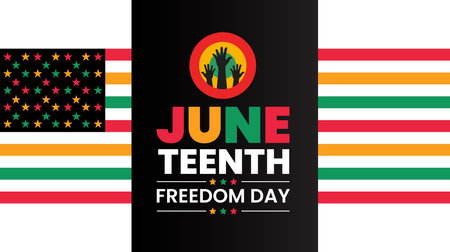 Juneteenth Freedom Day usa flag background, banner, card, poster with typography design. African American Independence Day background, Day of freedom and emancipation. 19 June.のイラスト素材