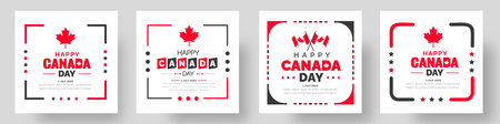 Happy Canada day social media post banner, sticker design template set celebrated in 1 july. canada independence day banner or background bundle.のイラスト素材