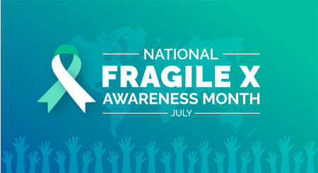 Fragile X FXS Awareness Month background, banner, poster, card design template celebrated in july with green color and unique shape.のイラスト素材