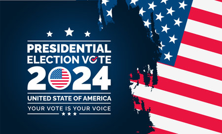 USA 2024 Presidential Elections Event Banner, background, card, poster design. Presidential Elections 2024 Banner with American colors design and typography. Vote day, November 5.のイラスト素材