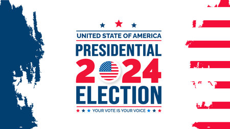 USA 2024 Presidential Elections Event Banner, background, card, poster design. Presidential Elections 2024 Banner with American colors design and typography. Vote day, November 5.のイラスト素材
