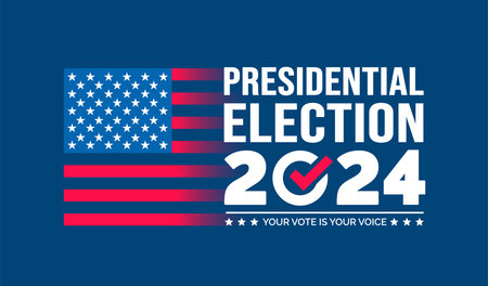 USA 2024 Presidential Elections Event Banner, background, card, poster design. Presidential Elections 2024 Banner with American colors design and typography. Vote day, November 5.のイラスト素材
