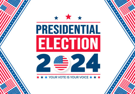 USA 2024 Presidential Elections Event Banner, background, card, poster design. Presidential Elections 2024 Banner with American colors design and typography. Vote day, November 5.のイラスト素材