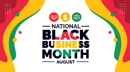 August is National Black Business Month background template. Holiday concept. background, banner, placard, card, and poster design template with ribbon, text inscriptionのイラスト素材