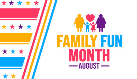 August is Family Fun Month background template. Holiday concept. background, banner, card, and poster design template with text inscription and standard color. vector illustration.のイラスト素材