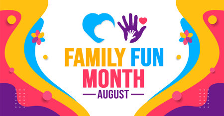 August is Family Fun Month background template. Holiday concept. background, banner, card, and poster design template with text inscription and standard color. vector illustration.のイラスト素材