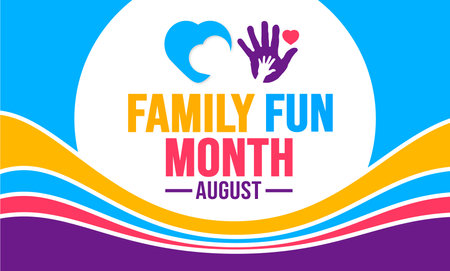 August is Family Fun Month background template. Holiday concept. background, banner, card, and poster design template with text inscription and standard color. vector illustration.のイラスト素材