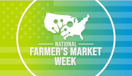 August is National Farmer's Market Week background template. Holiday concept. background, banner, placard, card, and poster design template with text inscription and standard colorのイラスト素材
