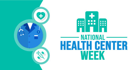 August is National Health Center Week background template. Holiday concept. background, banner, placard, card, and poster design template with text inscription and standard color.のイラスト素材