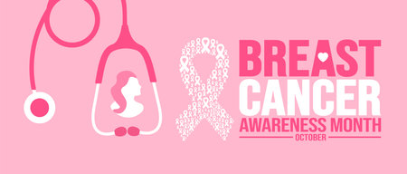October is breast cancer awareness month background template. Holiday concept. background, banner, placard, card, and poster design template with ribbon and text inscription.のイラスト素材