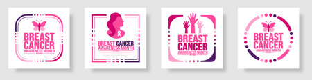 breast cancer awareness month social media post banner template set celebrated in October. Holiday concept. background, banner, placard, card, and poster design templateのイラスト素材