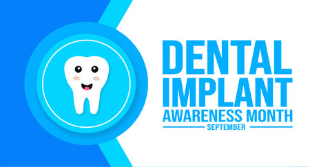 September is Dental Implant Awareness Month background template. Holiday concept. use to background, banner, placard, card, and poster design template with text inscriptionのイラスト素材