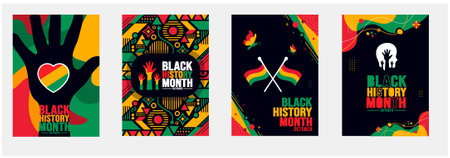Black History Month book cover design template set. Celebrated in October and February United States, Canada, Great Britain, Africa, UK, Ireland. use to book cover, banner, placardのイラスト素材