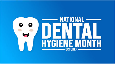 October is National Dental Hygiene Month background template. Holiday concept. background, banner, placard, card, and poster design template with text inscription and standardのイラスト素材