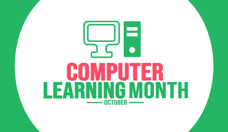October is Computer Learning Month background template. Holiday concept. background, banner, placard, card, and poster design template with text inscription and standard color.のイラスト素材