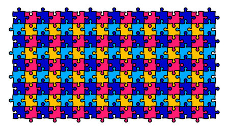 World autism awareness day puzzle pieces pattern background template celebrated in 2 April. use to banner, card, greeting card, poster, book cover, placard, frame, social mediaのイラスト素材