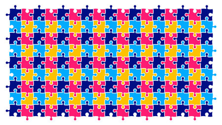 World autism awareness day puzzle pieces pattern background template celebrated in 2 April. use to banner, card, greeting card, poster, book cover, placard, frame, social mediaのイラスト素材
