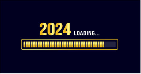 2024 loading bar Progress digital technology golden color background. happy new year 2024 loading...