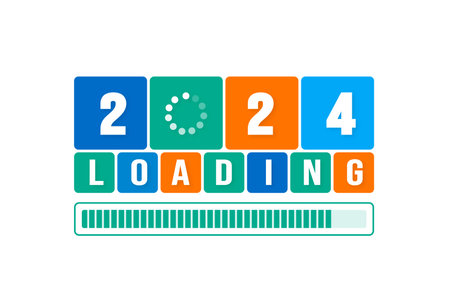 2024 loading bar Progress digital technology colorful background. happy new year 2024 loading bar. Start goal plan and strategy.  2023 to 2024 loading business web banner.のイラスト素材