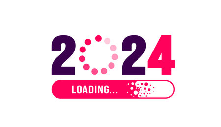 2024 loading bar Progress digital technology red background. happy new year 2024 loading bar. Start goal plan and strategy.  2023 to 2024 loading business web banner.のイラスト素材