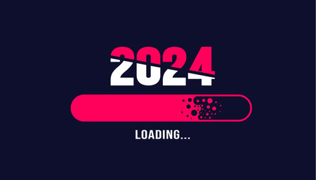 2024 loading bar Progress digital technology red background. happy new year 2024 loading bar. Start goal plan and strategy.  2023 to 2024 loading business web banner.のイラスト素材