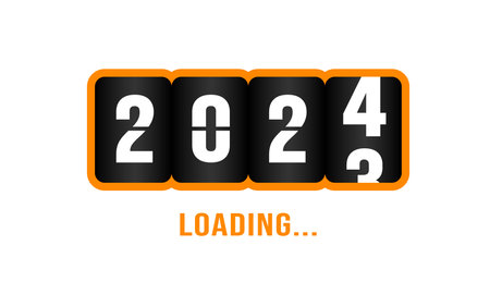2024 countdown loading bar Progress digital technology black and yellow color background. happy new year 2024 loading bar. Start goal plan and strategy.  2023 to 2024 loading.のイラスト素材