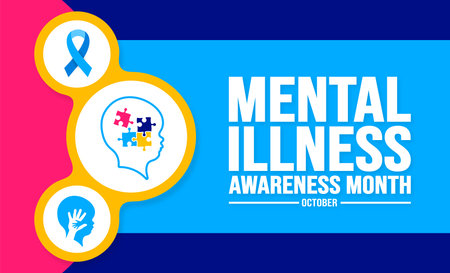October is Mental Illness Awareness Month background template. Holiday concept. background, banner, placard, card, and poster design template with text inscription.のイラスト素材