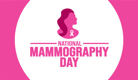 October is National Mammography Day background template. Holiday concept. background, banner, placard, card, and poster design template with text inscription and standard color.のイラスト素材