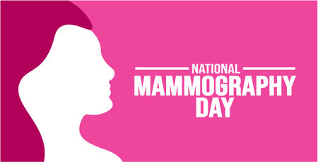 October is National Mammography Day background template. Holiday concept. background, banner, placard, card, and poster design template with text inscription and standard color.のイラスト素材