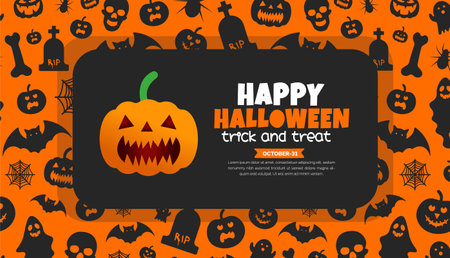 31 October happy Halloween pattern background design with pumpkins. use to background, banner, placard, party invitation card, book cover and poster design template.のイラスト素材