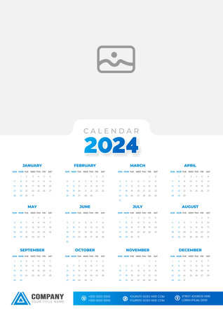 2024 wall Calendar vector illustration. week starts on Sunday, Simple planner design template, 2024 year corporate business calendar design template. use to wall, desk or business.のイラスト素材