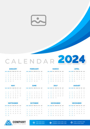 2024 wall Calendar vector illustration. week starts on Sunday, Simple planner design template, 2024 year corporate business calendar design template. use to wall, desk or business.のイラスト素材