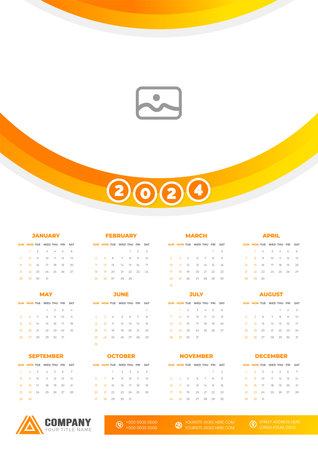 2024 wall Calendar vector illustration. week starts on Sunday, Simple planner design template, 2024 year corporate business calendar design template. use to wall, desk or business.のイラスト素材