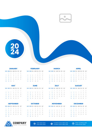 2024 wall Calendar vector illustration. week starts on Sunday, Simple planner design template, 2024 year corporate business calendar design template. use to wall, desk or business.のイラスト素材
