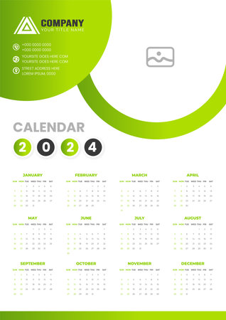2024 wall Calendar vector illustration. week starts on Sunday, Simple planner design template, 2024 year corporate business calendar design template. use to wall, desk or business.のイラスト素材