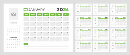 2024 Calendar Desktop Planner Template. Corporate business wall or desk simple Planner calendar with week start Sunday.  Set of 2024 Calendar Planner Template.の素材 [FY310214629662]