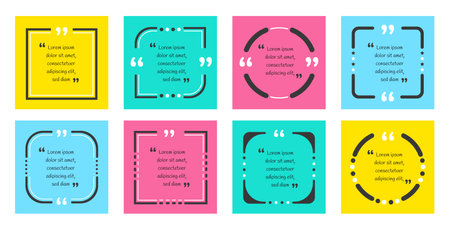 mega set of Quote box frame and speech bubble different shapes and colors elements in flat design. infographic and  text quotation design. text box comment frames in comma marks.のイラスト素材