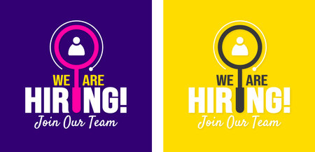 We are hiring job vacancy social media post banner design template set. business concept of search and recruitment. join our team announcement lettering in speech.のイラスト素材