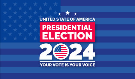 Presidential election 2024 background design template with USA flag. Vote in USA flag banner design. Election voting poster. president voting 2024. Political election 2024 campaignのイラスト素材
