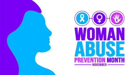 November is Woman Abuse Prevention Month background template. Holiday concept. background, banner, placard, card, and poster design template with text inscription.のイラスト素材
