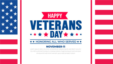 happy Veterans Day background design template with american flag. Honoring all who served. background, banner, placard, card, and poster design template. Vector illustration.のイラスト素材