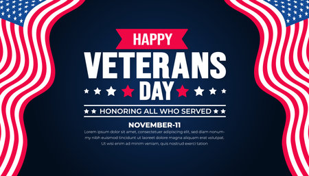 happy Veterans Day background design template with american flag. Honoring all who served. background, banner, placard, card, and poster design template. Vector illustration.のイラスト素材