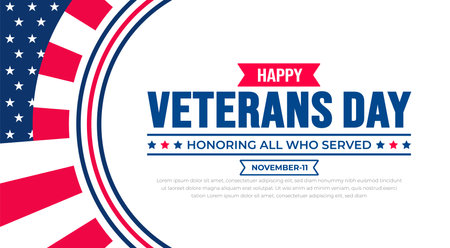 happy Veterans Day background design template with american flag. Honoring all who served. background, banner, placard, card, and poster design template. Vector illustration.のイラスト素材