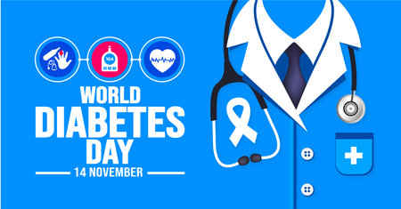 14 November is World Diabetes Day background template. Holiday concept. background, banner, placard, card, and poster design template with text inscription and standard color.のイラスト素材