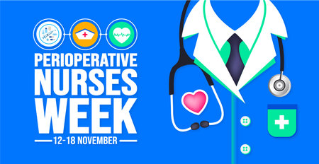 November is Perioperative Nurses Week background template. Holiday concept. background, banner, placard, card, and poster design template with text inscription and standard color.のイラスト素材