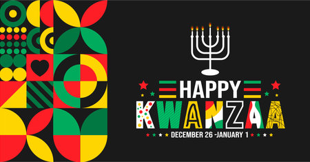 December is Happy Kwanzaa background template. Holiday concept. background, banner, placard, card, and poster design template with text inscription and standard color. vector.のイラスト素材