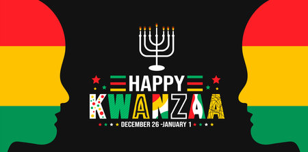 December is Happy Kwanzaa background template. Holiday concept. background, banner, placard, card, and poster design template with text inscription and standard color. vector.のイラスト素材