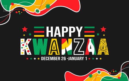 December is Happy Kwanzaa background template. Holiday concept. background, banner, placard, card, and poster design template with text inscription and standard color. vector.のイラスト素材