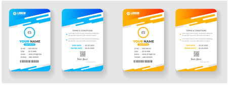 corporate Modern creative minimal simple business office id card design set with blue and yellow color. Corporate company personal security badge Office employee identity cardのイラスト素材